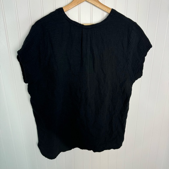 Lulu B Top Small Black Solid Gauze Short Sleeve Cotton Lightweight Coastal Casua - Picture 7 of 7